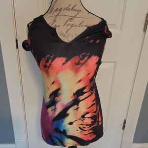 Women's Multicolor Tie-Dye Tank Top - Black Base